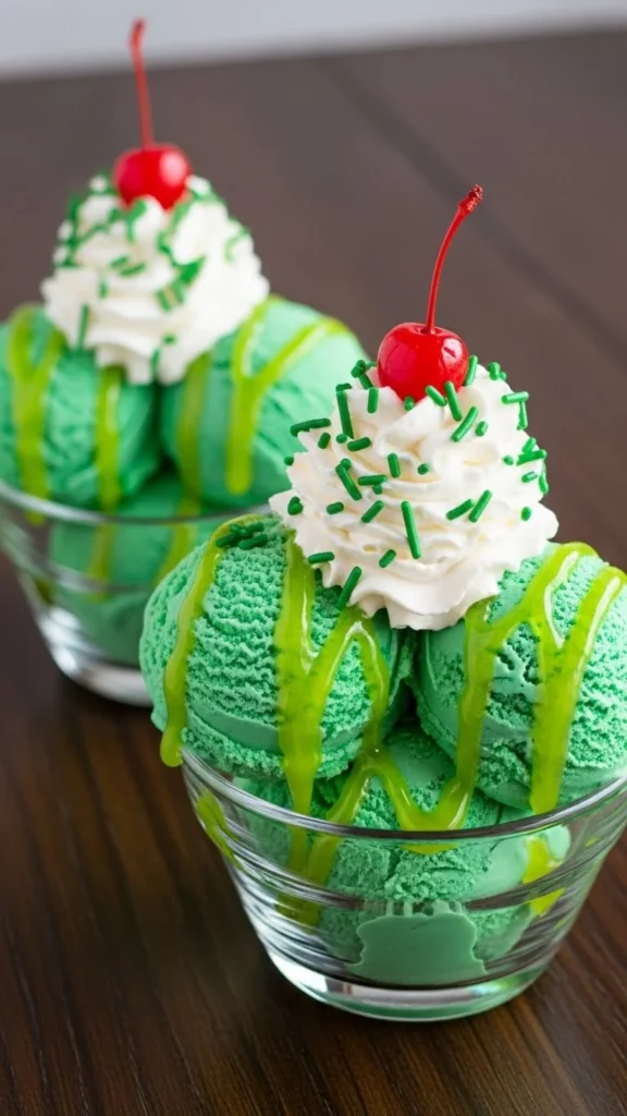 Green Drizzle Sundaes