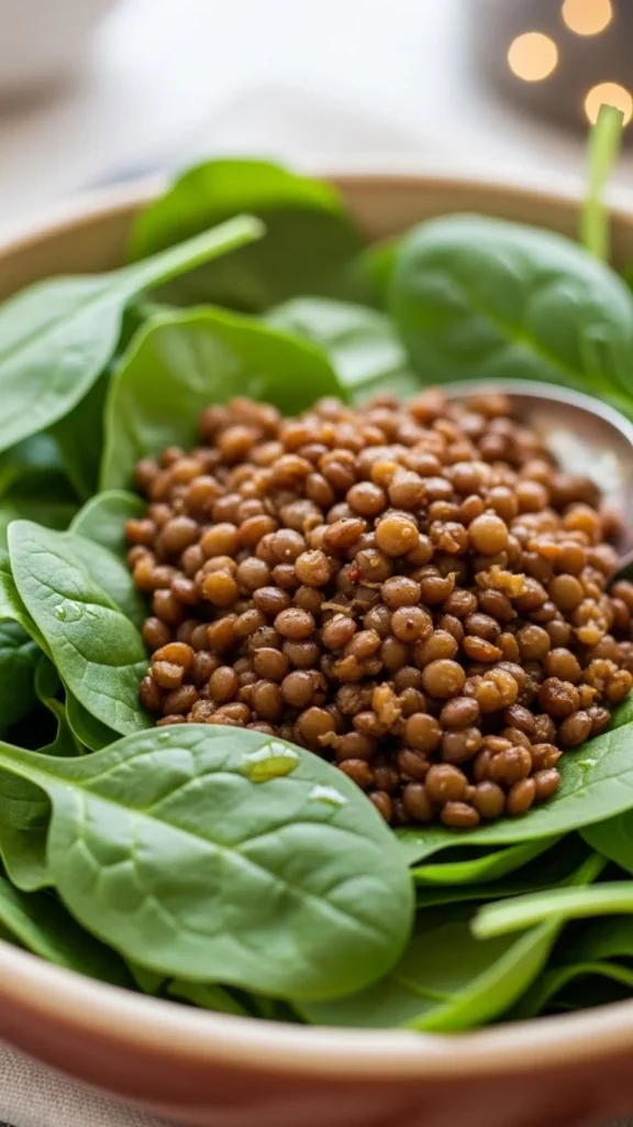 Spinach with Warm Lentil Spoon