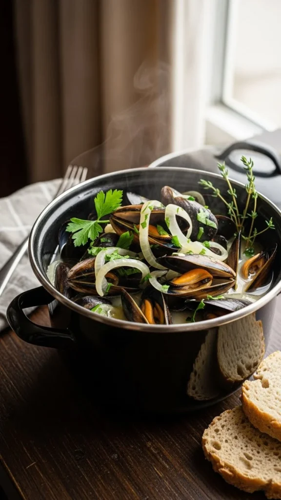 Steamed Mussels With Onion and Herbs