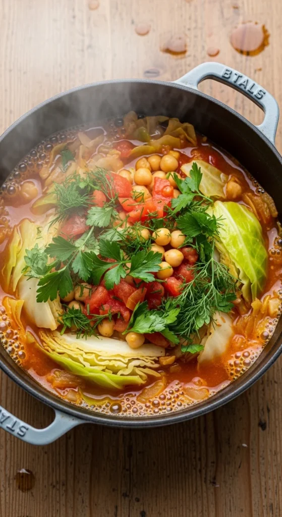 Cabbage, Tomato, and Chickpea Pot