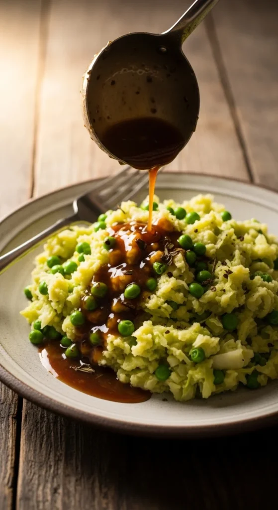 Cabbage and Pea Mash With Pan Gravy