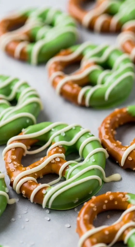 Classic Green Chocolate-Dipped Pretzels