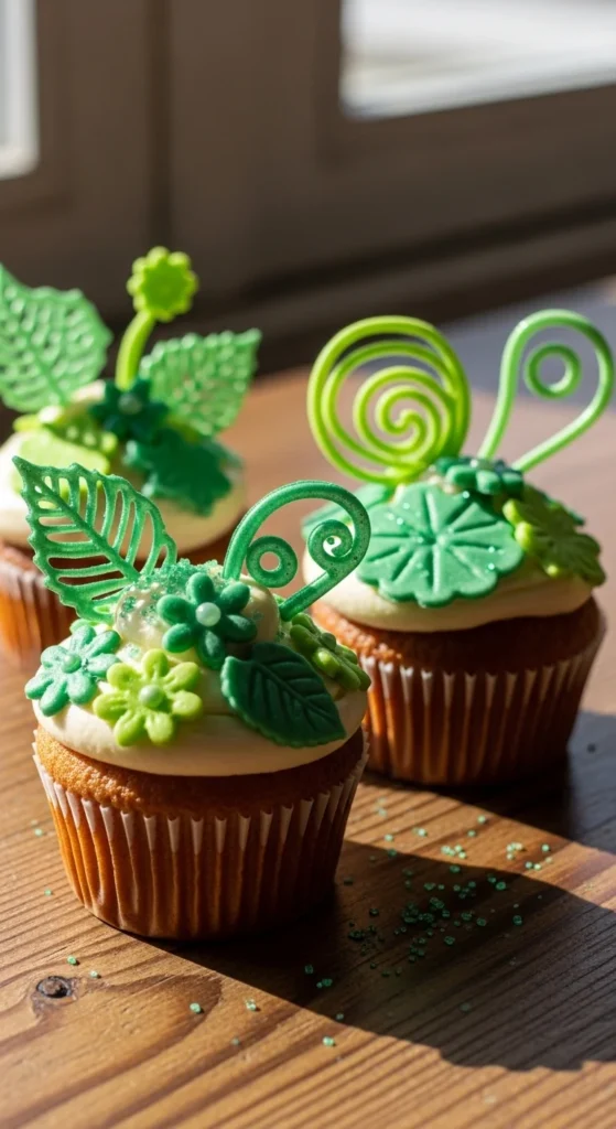 Cupcakes with Green Sugar Shapes