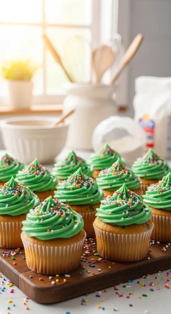 Funfetti Cupcakes with Green Frosting