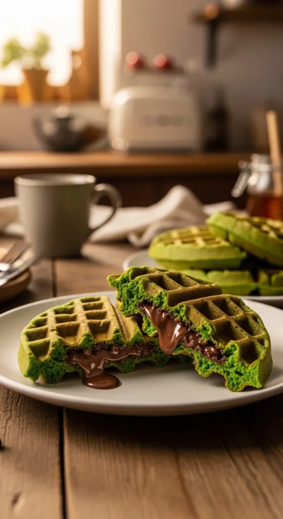 Green Chocolate Chip Surprise Waffles