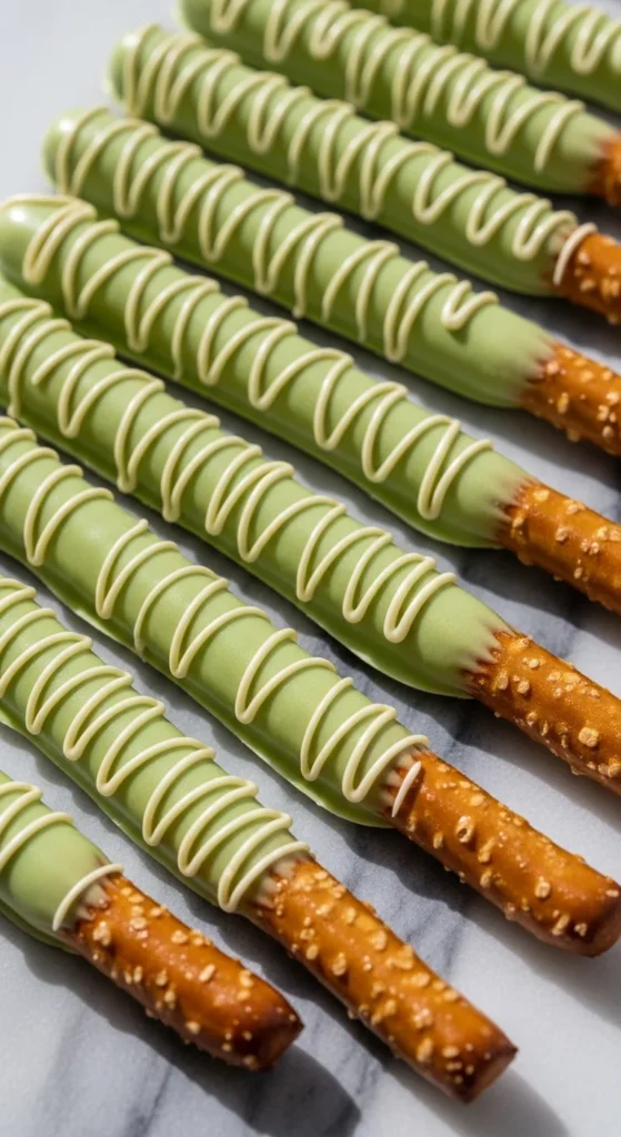 Green Drizzle Pretzel Rods