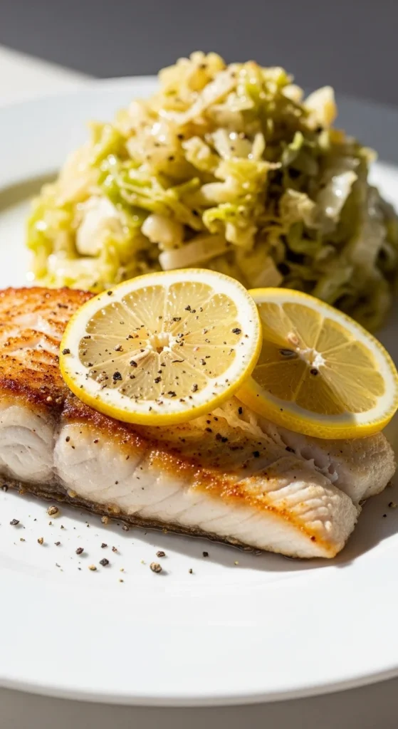 Lemon-Pepper Fish With Wilted Cabbage