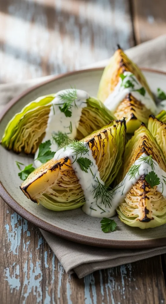 Roasted Cabbage Wedges With Garlic Yogurt