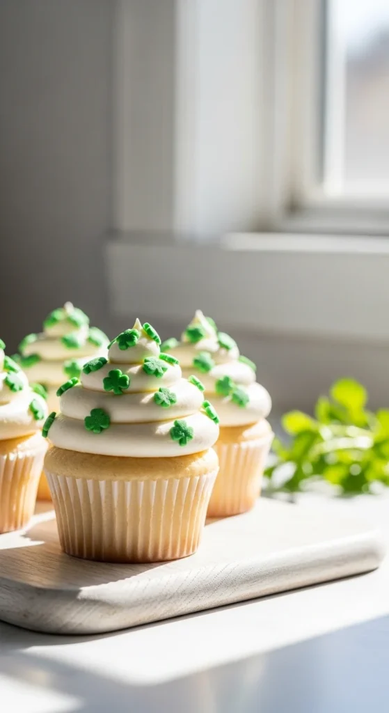 Simple Shamrock Sprinkle Cupcakes