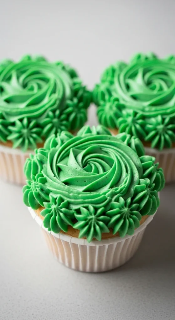 Vanilla Cupcakes with Green Buttercream Rosettes
