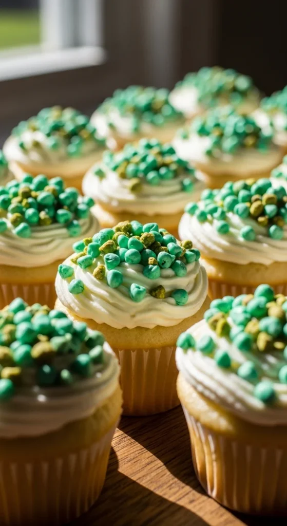Vanilla Cupcakes with Green Candy Toppers