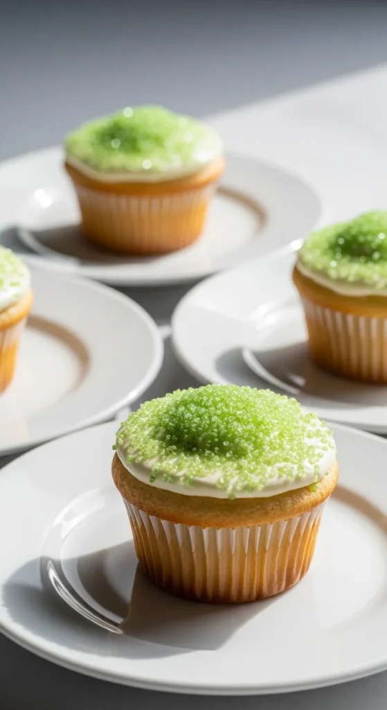 Vanilla Cupcakes with Green Sugar Crust