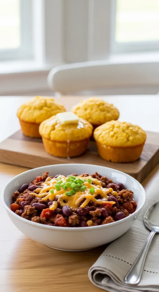 Chili with Cornbread Muffins