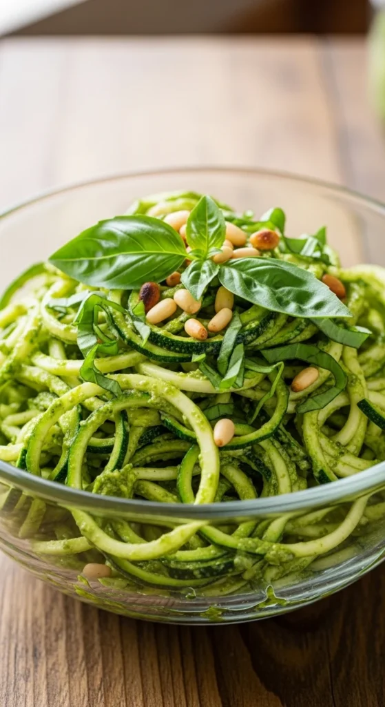 Chilled Zucchini Noodles with Pesto