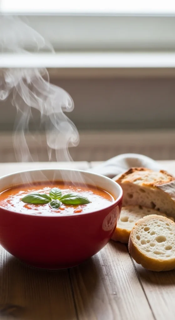 Creamy Tomato Basil Soup with Bread