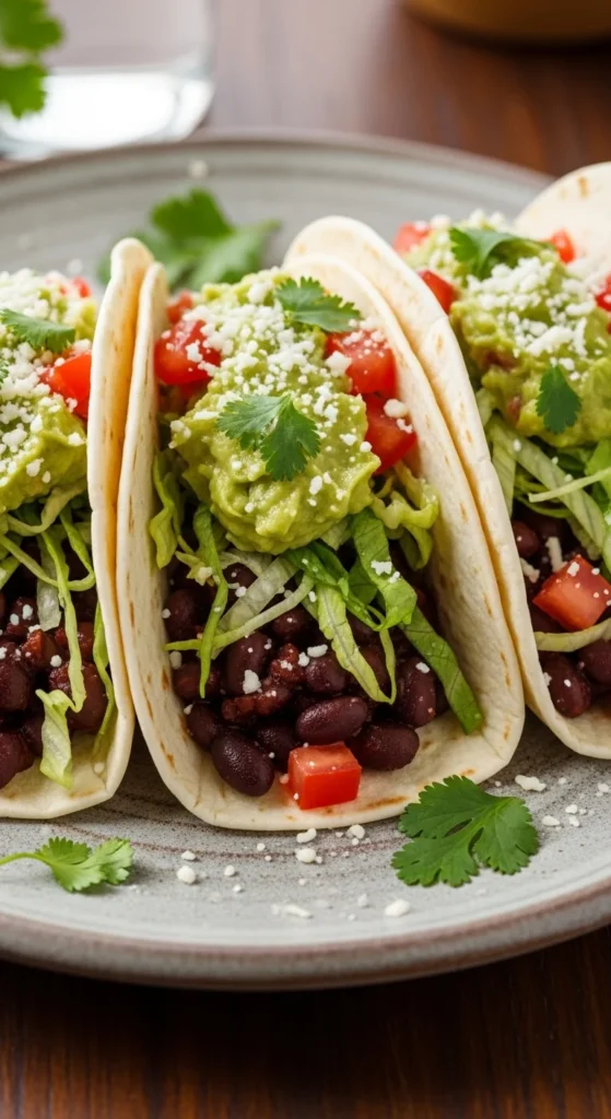 Vegetarian Tacos with Black Beans and Guacamole