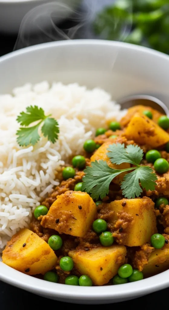 Potato and Pea Curry with Rice