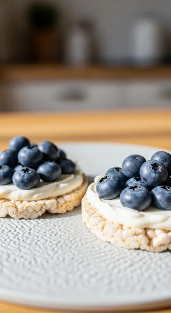 Rice Cakes with Cream Cheese and Blueberries